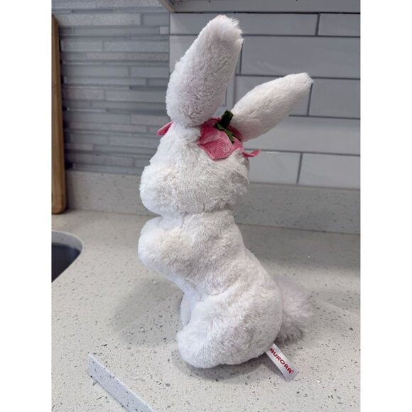 Aurora Plush White Bunny Rabblt Pink Flower Hat 10" Soft Stuffed Animal Easter - Picture 7 of 7
